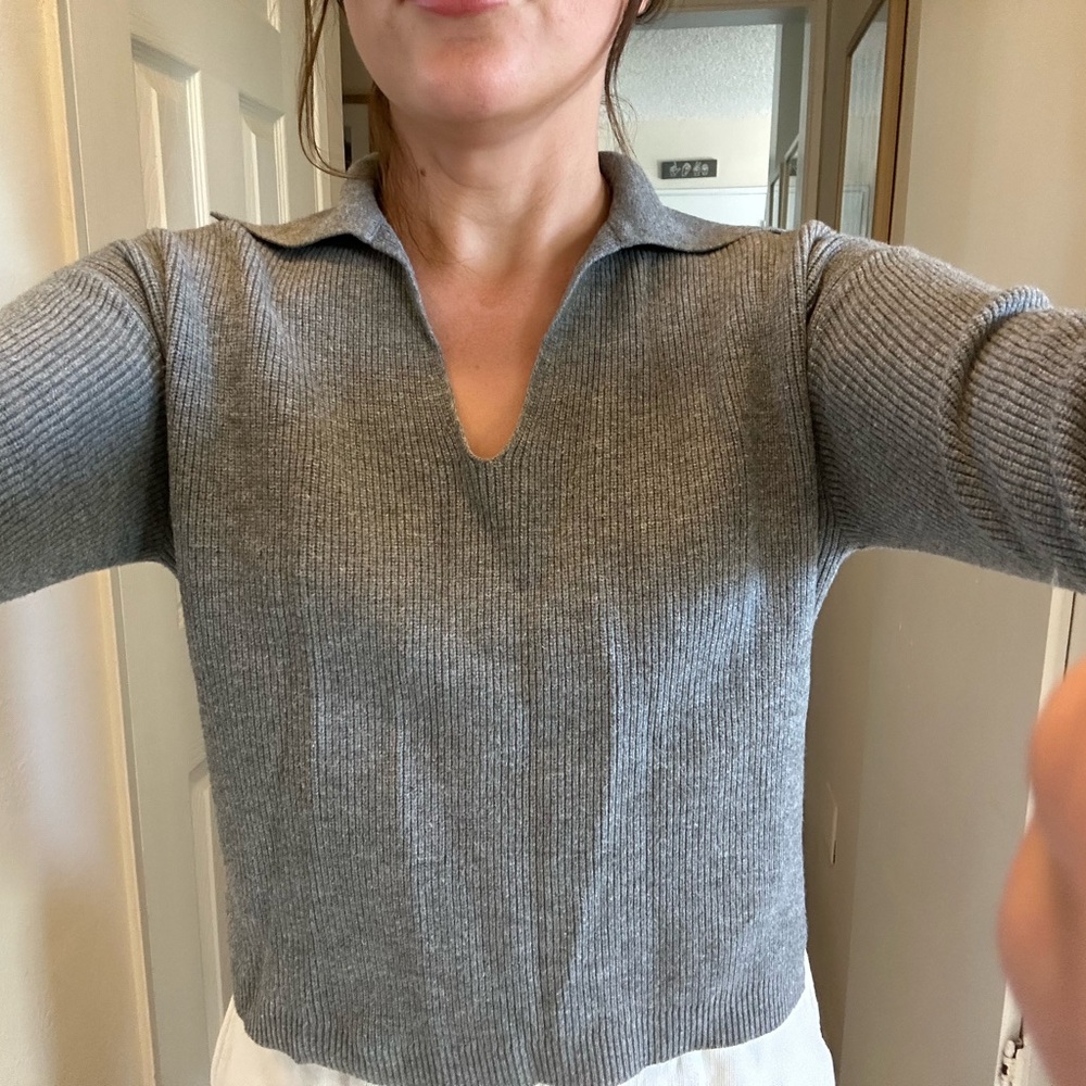 a new day Ribbed V-Neck Polo Sweater - Gray